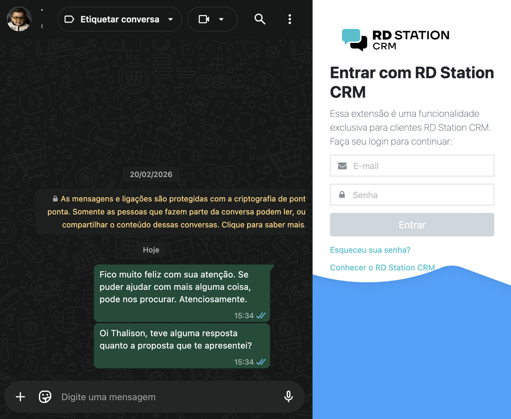 Extensão RD CRM no WhatsApp Web